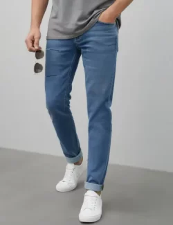 Men Slim Mid Rise Light Blue Jeans