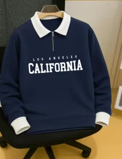 Men Printed Polo Neck Cotton Blend Dark Blue T-Shirt