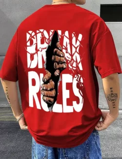 Men Printed Round Neck Cotton Blend Red T-Shirt