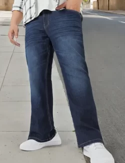 Men Boot-Leg Mid Rise Blue Jeans