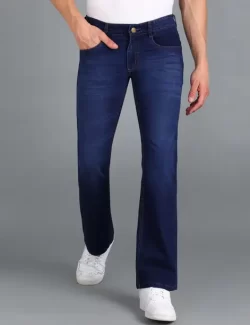 Men Boot-Leg Mid Rise Dark Blue Jeans